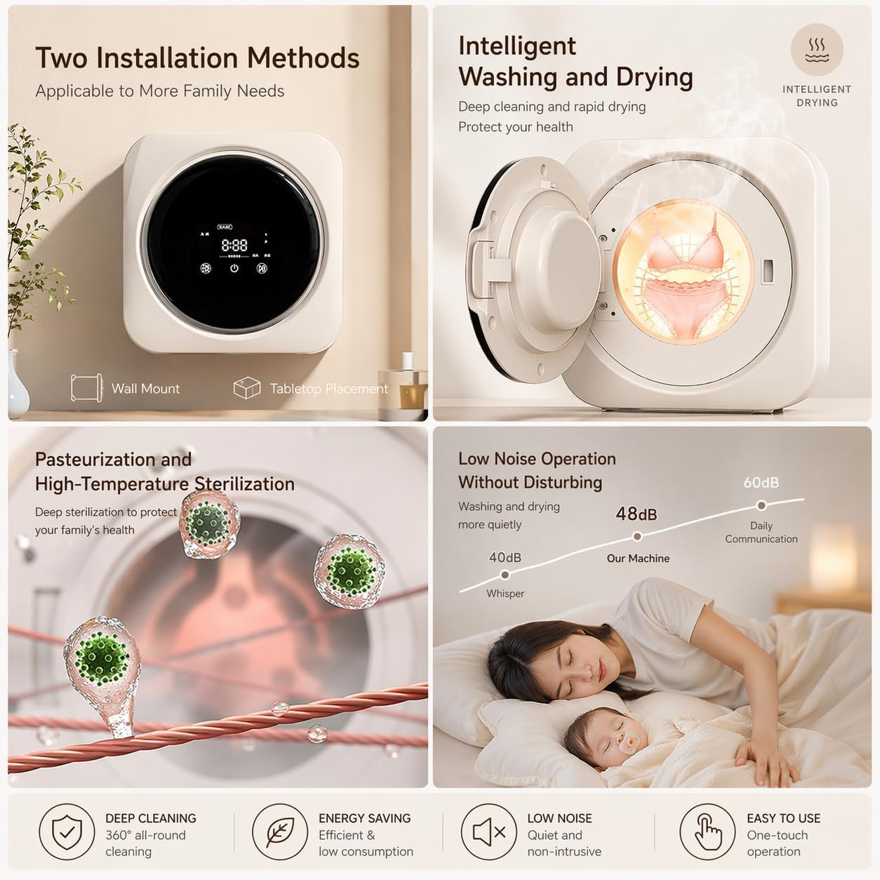 Frontlader-Waschmaschine Wandmontage 3kg Vollautomatisch mit Touch-Steuerung 4 Waschprogramme Kompaktes Design für kleine Räume und begrenzte Häuser