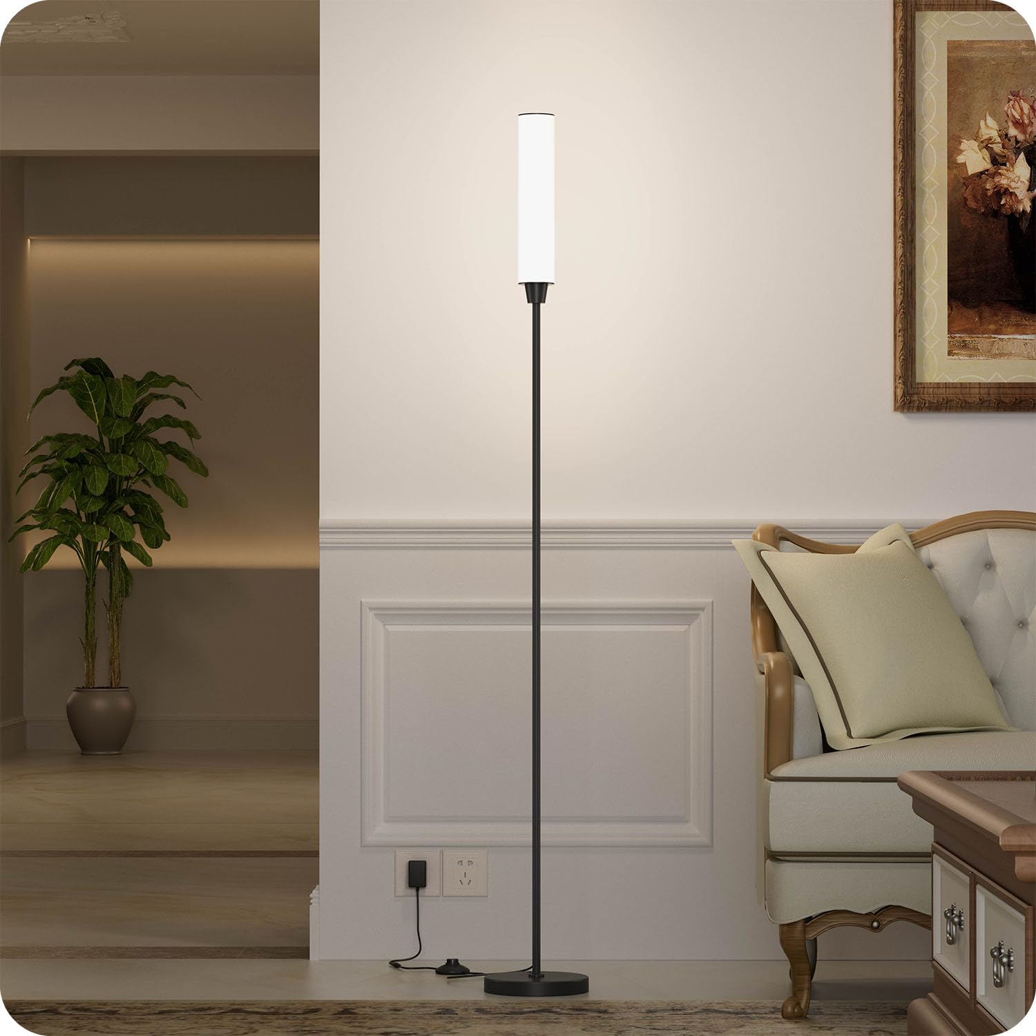 lampara de pie con control remoto，lampara pie salon，lampara de pie led regulable Brillo 10% - 100% y temperatura de color 3000k - 6000k，lámpara de pie con interruptor de pedal (negro)