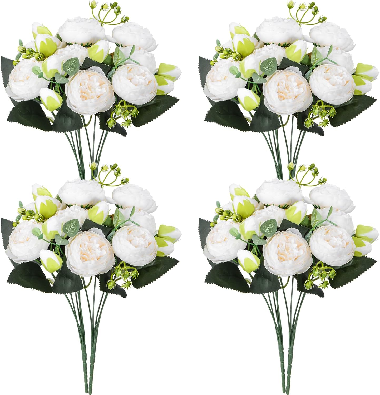 XONORArtificial Peony Silk Flowers Fake Glorious Flower Bouquets for Wedding Party Bridal Home Decoration (White-8Pcs)