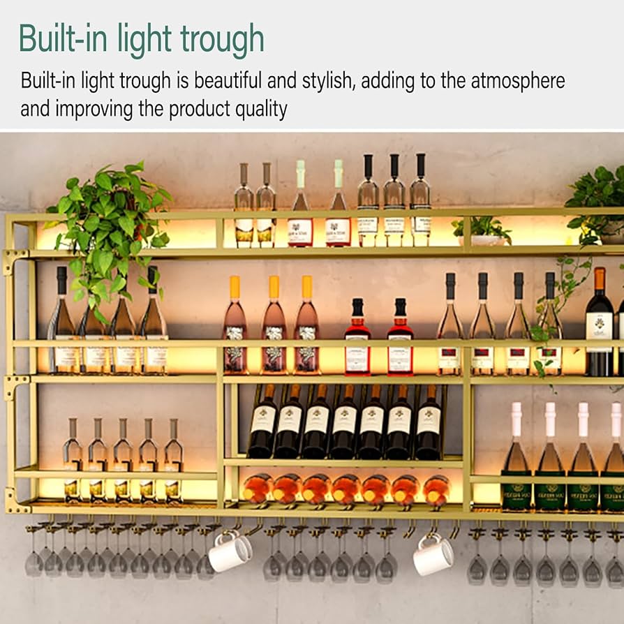 Amazon｜大きい鉄アイアン製ワインラック，金属フローティング壁掛け式