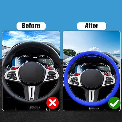 Miniatura 3 de JDDRY Funda para volante, protector de ajuste universal, funda de silicona para volante de automóvil (azul rey, 1 unidad)