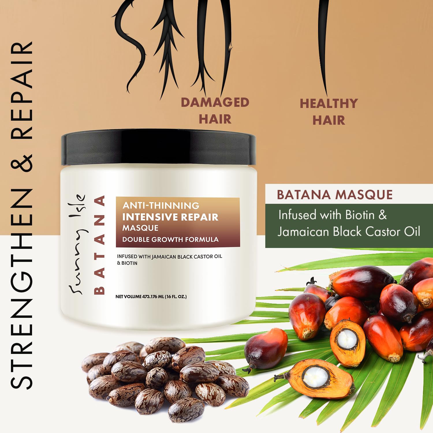 Sunny Isle Batana Anti-Thinning Intensive Repair Masque 16oz Infused with Biotin and Jamaican Black Castor Oil - Image 3