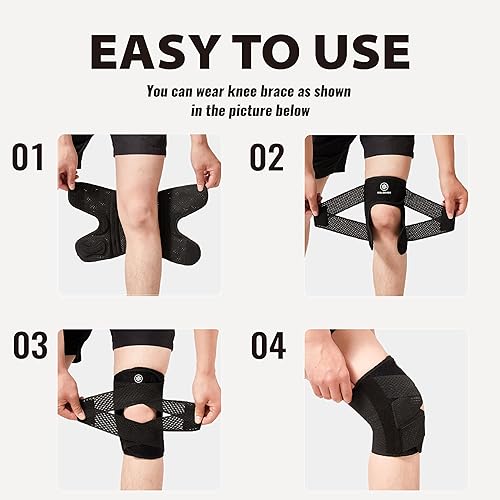 Miniatura 7 de Rodillera con estabilizadores laterales para dolor de rodilla, soporte de rodilla ajustable para desgarro de menisco, ACL MCL, recuperación de