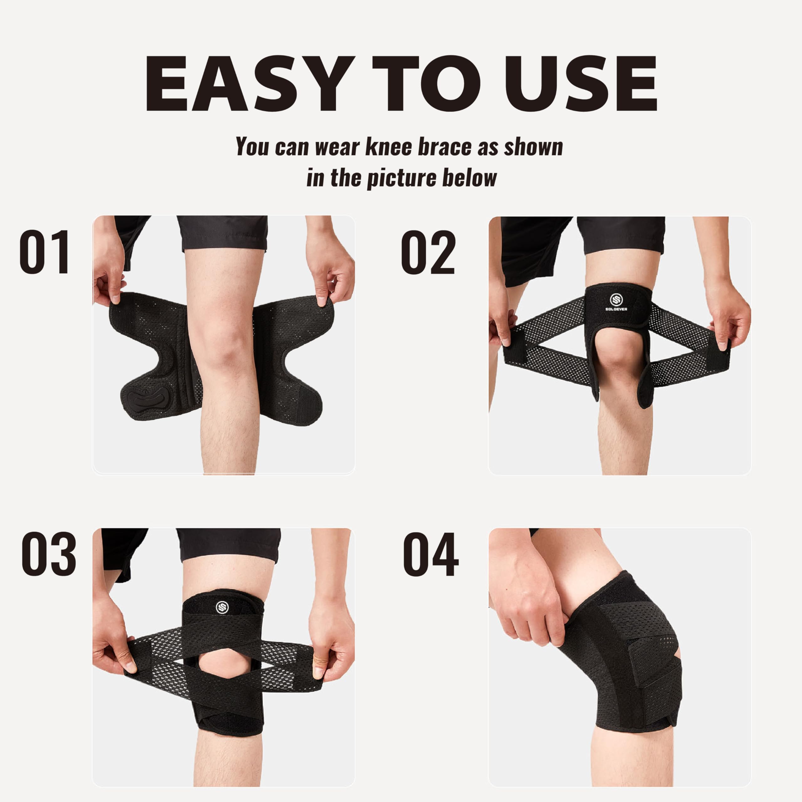 Rodillera con estabilizadores laterales para dolor de rodilla, soporte de rodilla ajustable para recuperación de lesiones de artritis ACL MCL, rodillera transpirable para hombres y mujeres