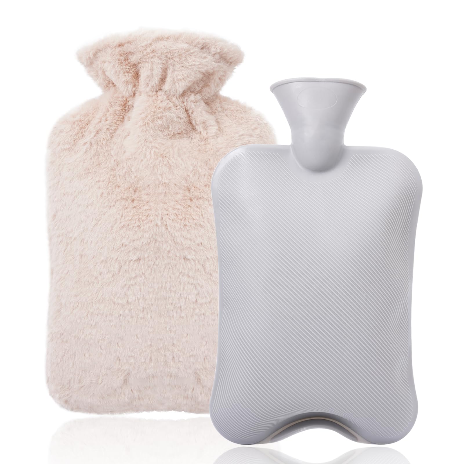 Bouillotte Eau Chaude avec Housse en Peluche,2L Bouillotte Enfant et Adulte,Bouillottes Peluche Douce Antifuite Bouillote Chaude Chauffe Main/Ventre/Cou,Idéal pour Hivers Fournir Chaleur