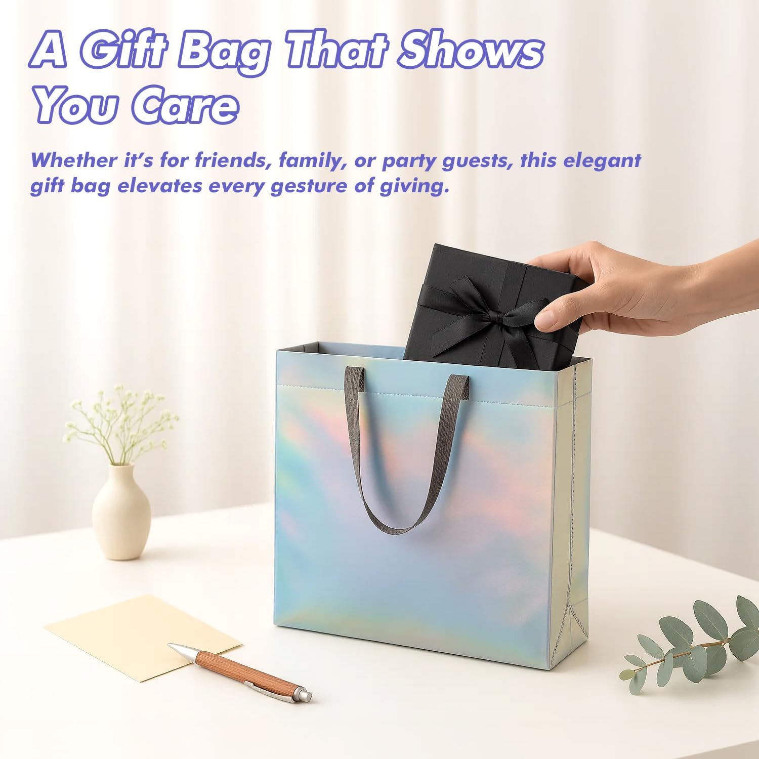 60-pack Iridescent Reusable Gift Bags with Handles 12.6 x 10.6 x 3.9 in Non Woven Shopping Grocery Bags Holographic Goodie Tote Bag for Party, Holiday, Birthday, Wedding, Bachelorette - Image 6