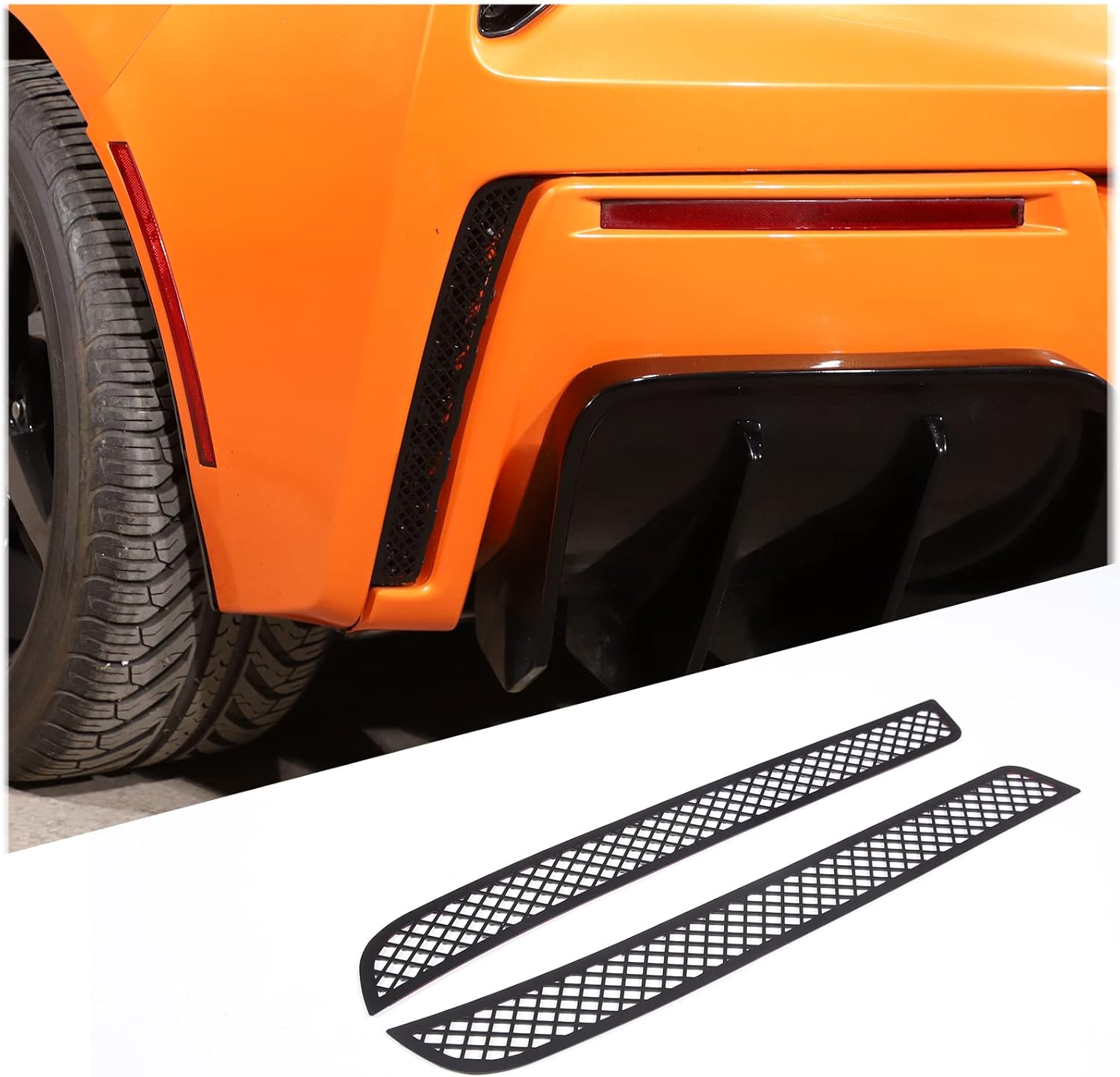LLKUANG Car Rear Bumper Side Air Vent Grilles Protection Net Fit for Chevrolet Corvette C7 2014-2019 Stainless Steel Rear Bumper Vent Mesh Cover Accessories-2pcs (Black)