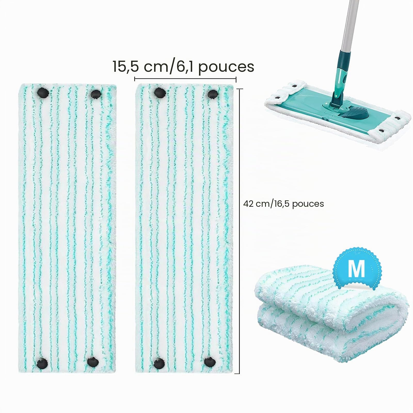 Sgizoku 6 pièces de rechange Leifheit Clean Combi Twist M Micro Duo Ensemble d'accessoires de rechange Mop fort pouvoir de nettoyage 42 x 15 cm