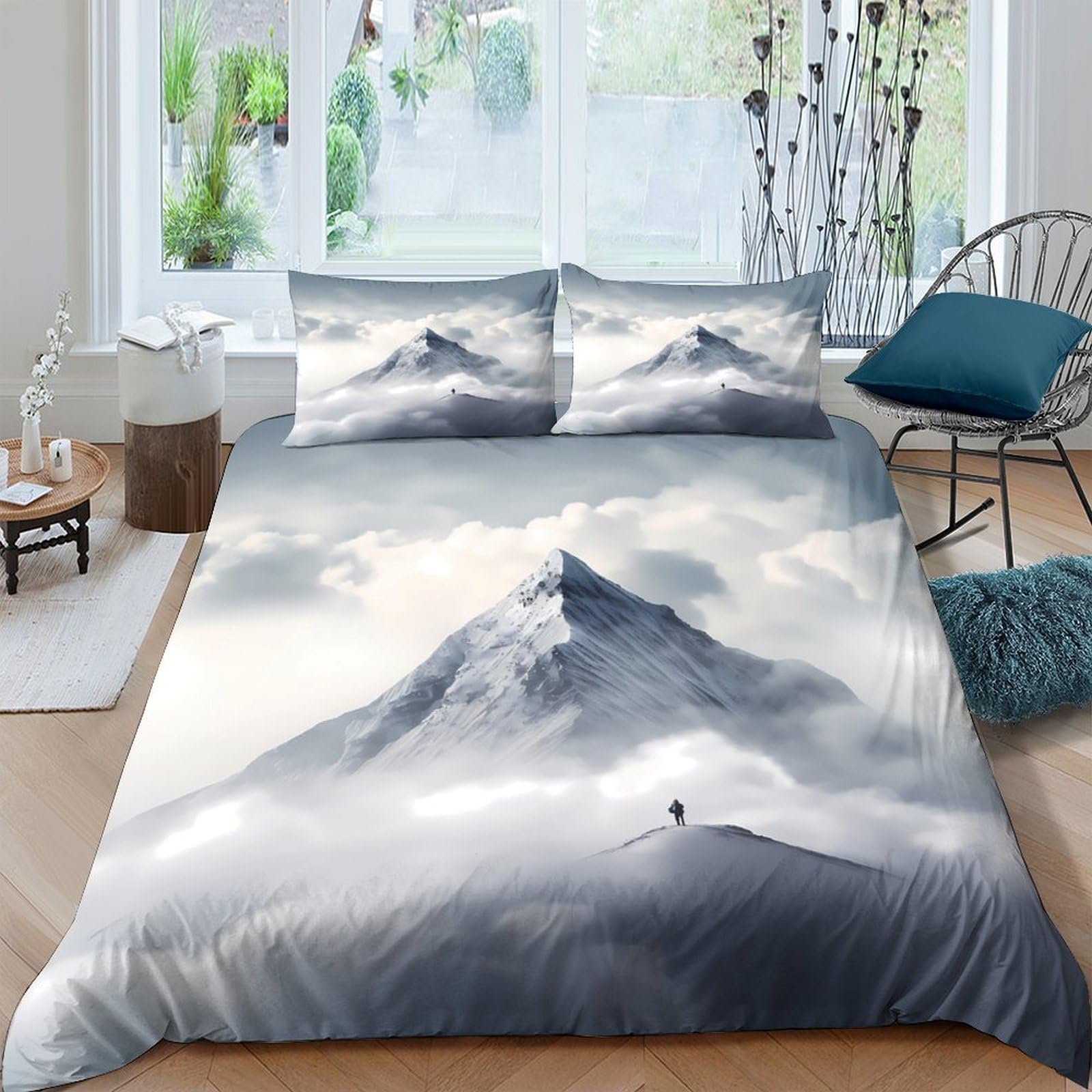 Ctjqhvkz Style-6 3D Printed Misty Mountain Fitted Sheet Microfiber Soft Breathable Snow Peak Bed Cover For Bedroom Dorm Decor Single（135X200cm）