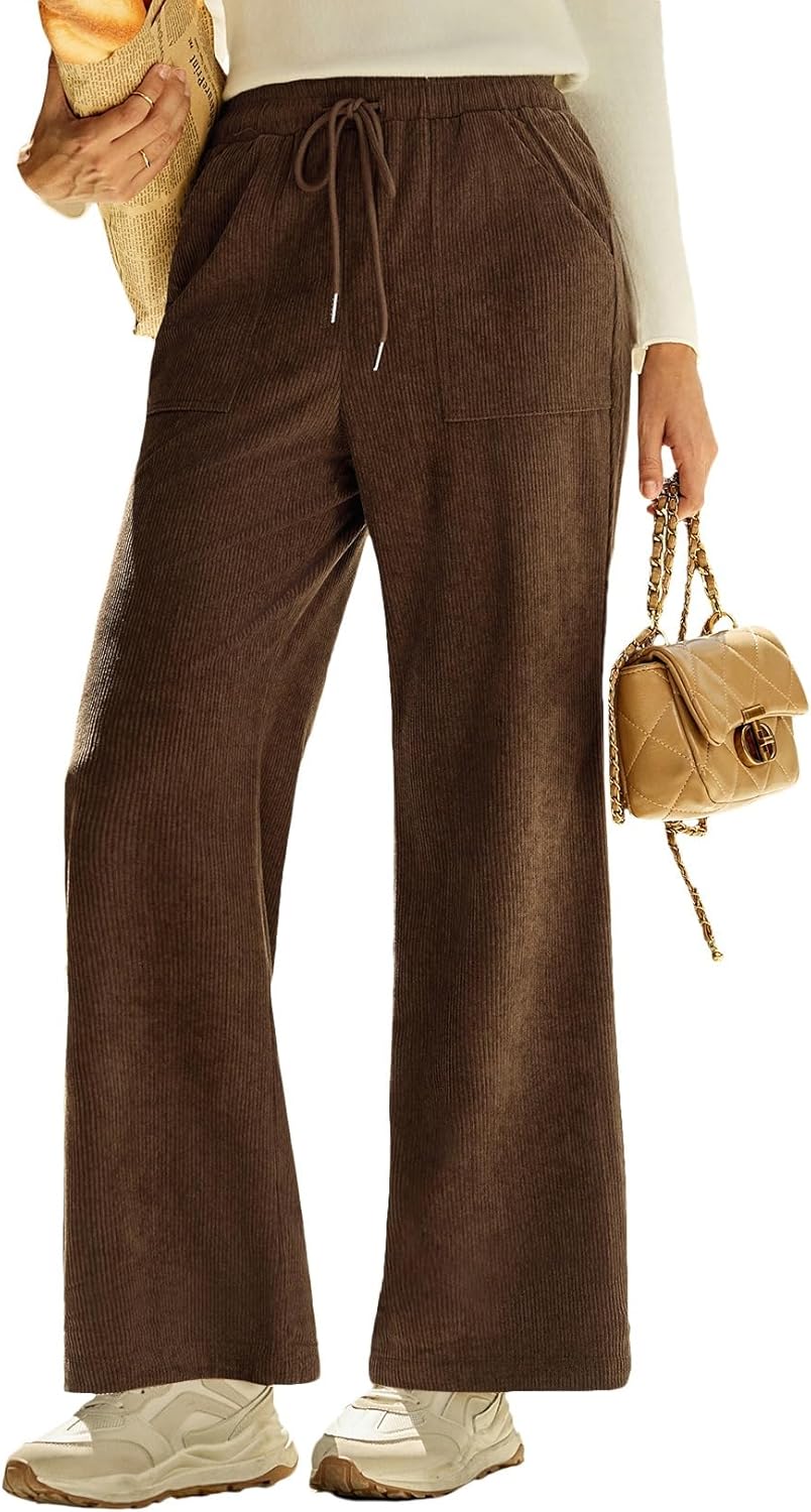 EVALESS Women Corduroy Pants Wide Leg Casual High Waisted Straight Leg Baggy Trousers - Image 2
