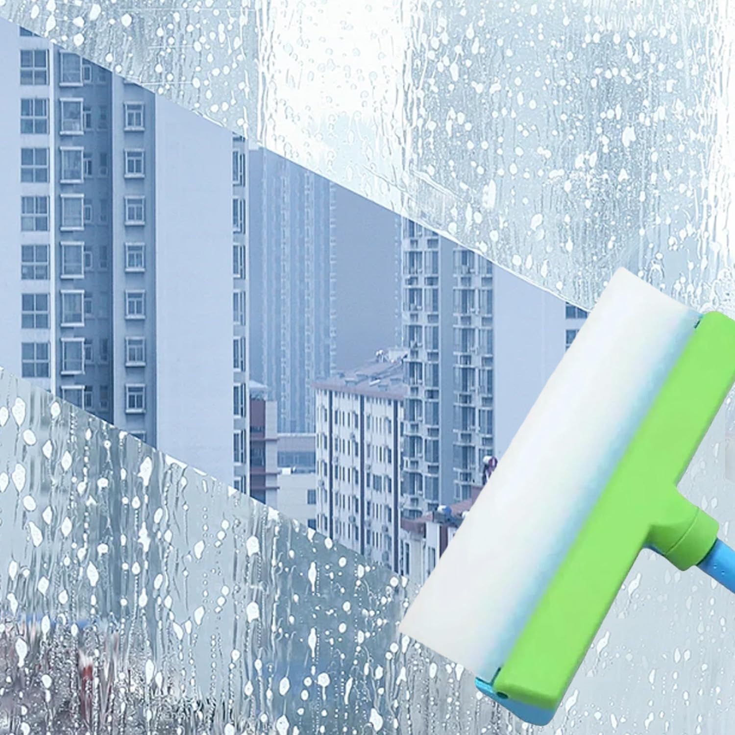 Ali - Kit de limpiador de ventanas reciclable, juego de limpiador de ventanas con limpiador de microfibra para puertas de ducha, espejos y coches (2 unidades, azul)