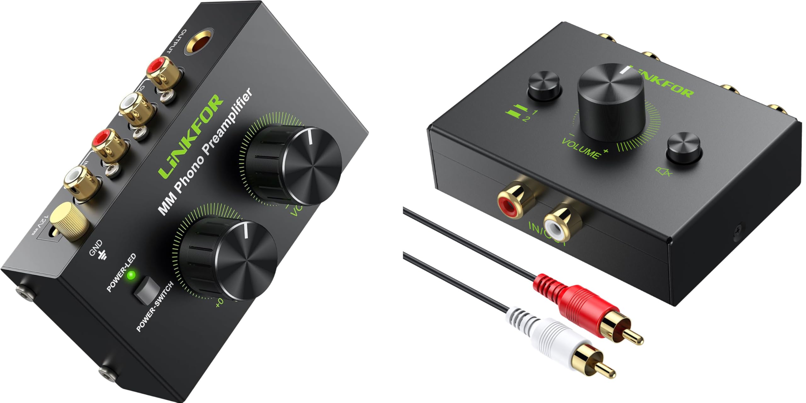 LiNKFOR Kit Audio Professionale: Preamplificatore Phono + Commutatore Audio Bidirezionale Preamplificatore Giradischi con Tasti Controllo del Volume Commutatore Audio Bidirezionale a Volume Controllat
