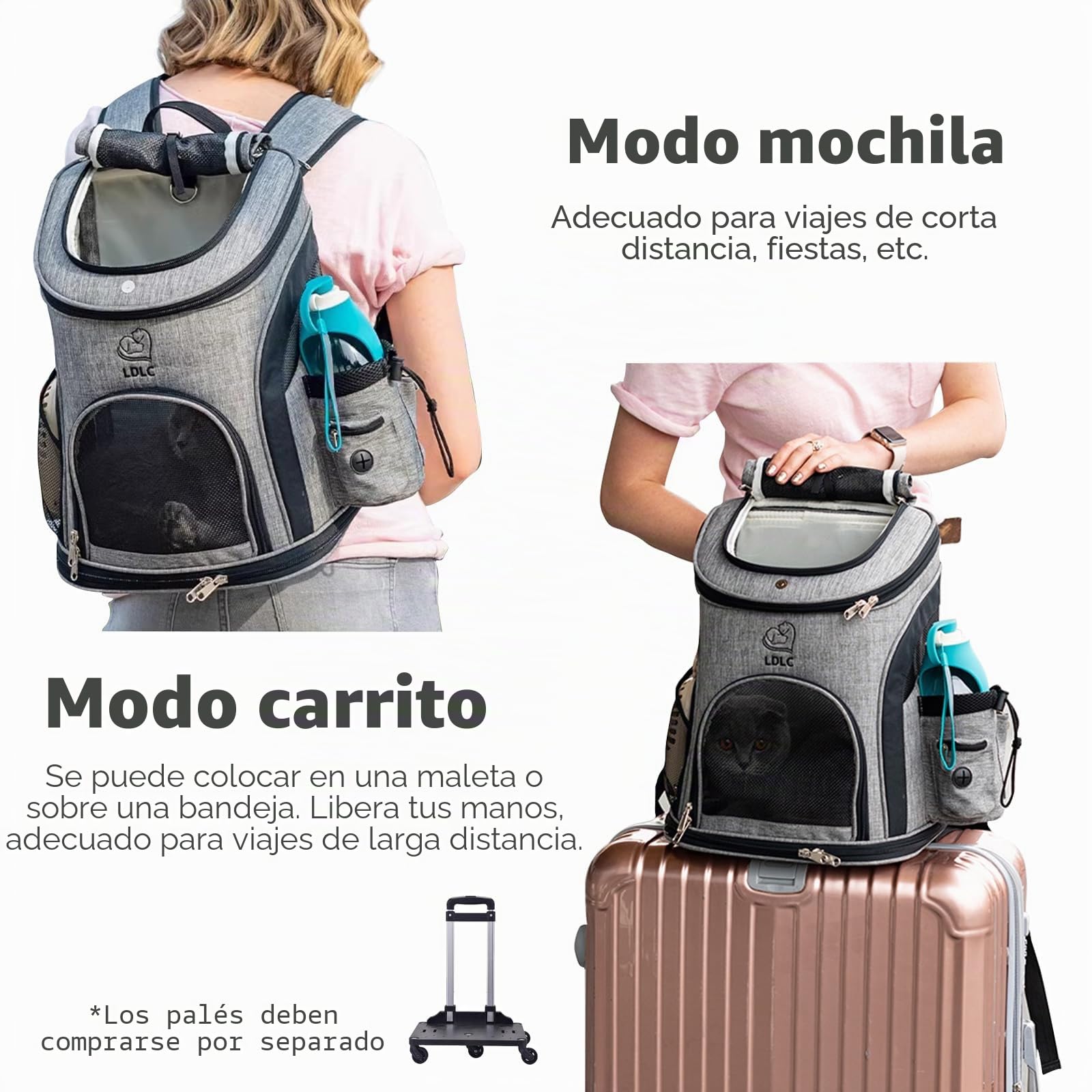 PETCUTE Mochila para Perros Pequeños,Transpirable Bolsa Transportar Gatos con Cinturón de Seguridad Interno,Adjustable Mochila Mascotas con Bolsillos,Carga Máxima 16lbs,para Viajar en Tren/avión