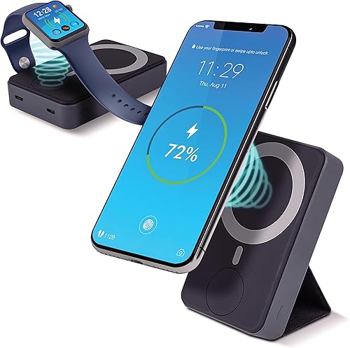 Miniatura 1 de VIBORO Banco de energía inalámbrico magnético con cargador de Apple Watch, cargador inalámbrico para iPhone 141312 y para iWatch 45678, paquete de