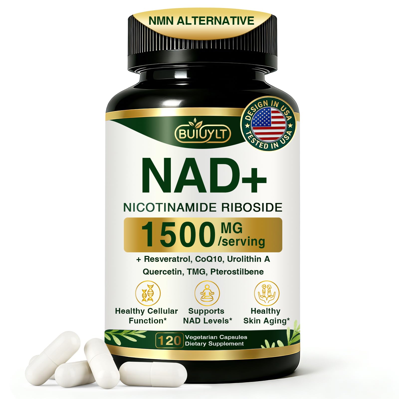 NAD+ Supplement 1500mg, NAD Resveratrol Supplement -120 Capsules