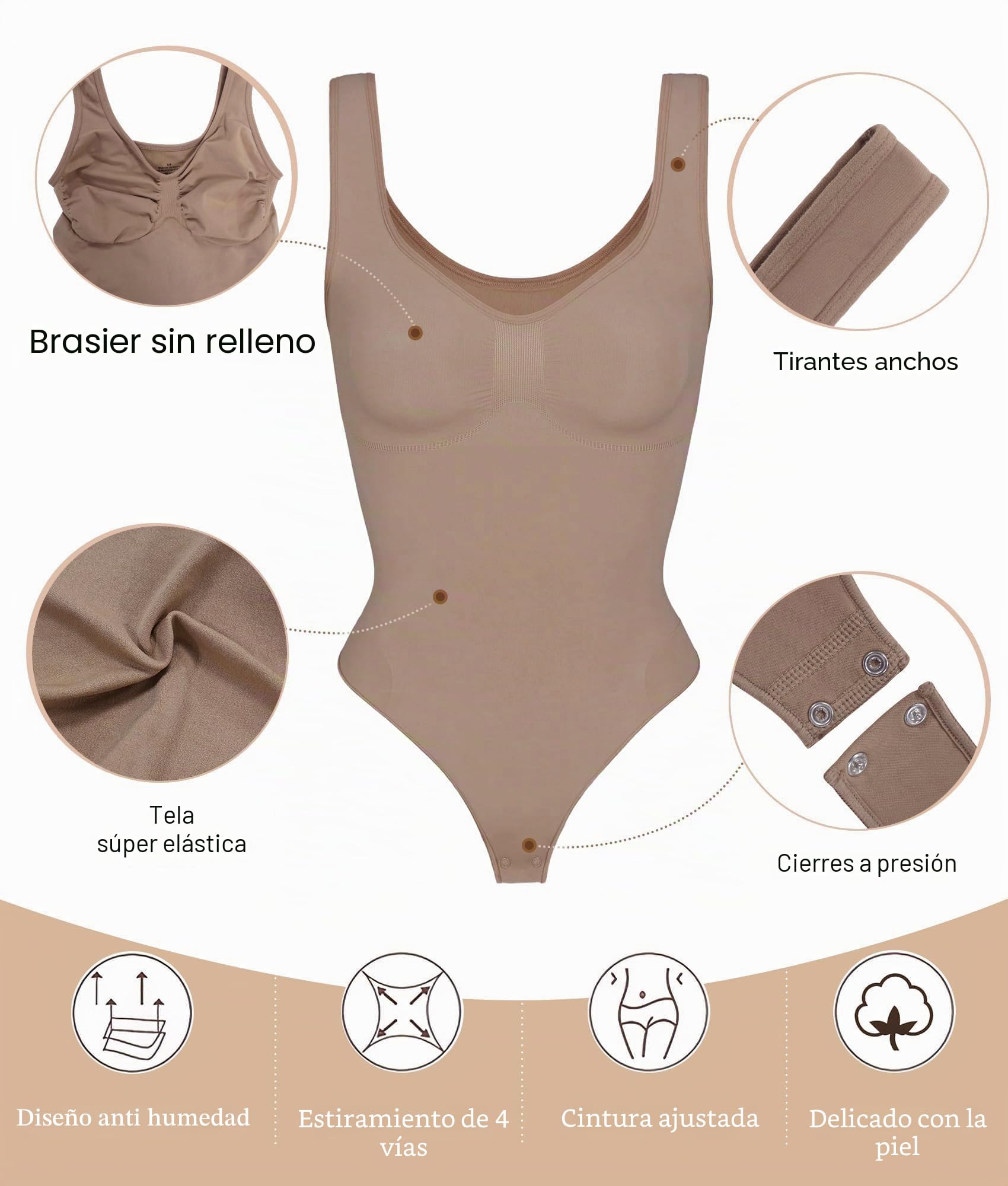 SHAPERX Body Reductor Mujer Bodysuit Shapewear Camiseta Top Sin Mangas Control de Abdomen Moldeador Reductoras