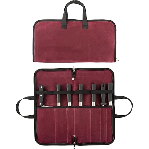 Waxed Canvas Knife Roll - 7 Slot Heavy Duty Case, Portable Chef Knife Bag for Kitchen & Travel