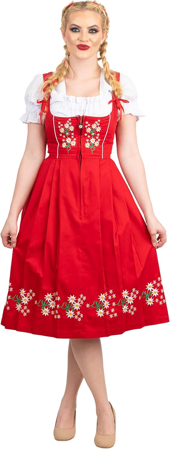 Dirndl Trachten Haus 3-Piece Red Dirndl Dress Set for Women – Long German Oktoberfest Outfit - Image 5