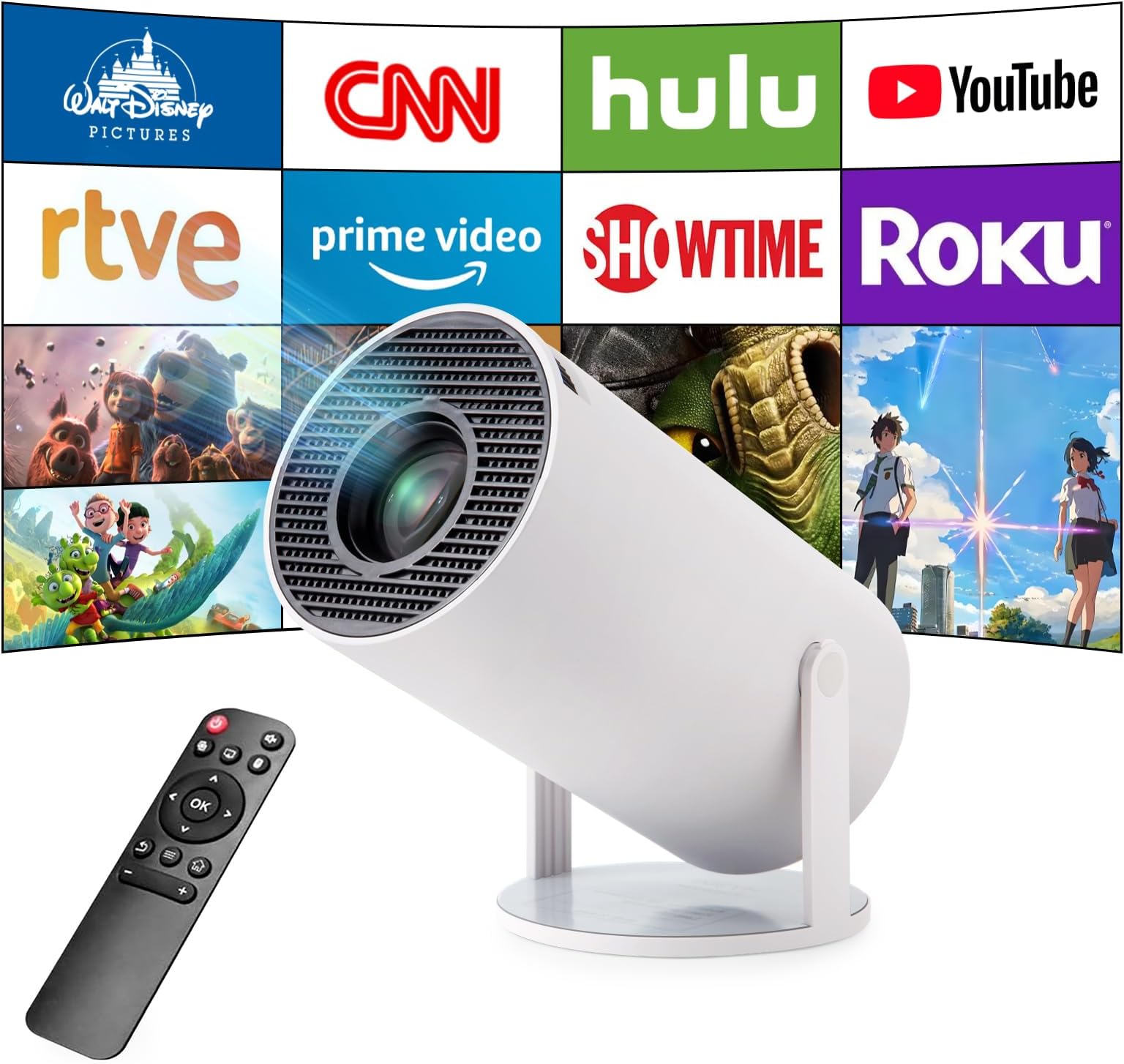 Smart Mini Projector - 4K with WiFi 6 & Bluetooth 5, Portable Android 11, Auto Keystone, 180 Display Up to 130 Inch