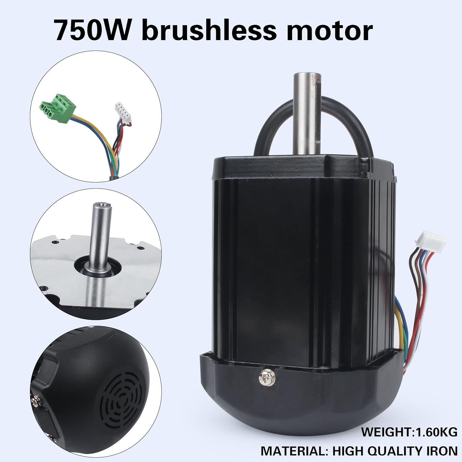Diagram showing the physical wiring connections for the brushless DC motor, drive board, emergency stop switch, power line, forward/off/reverse switch, speed control knob, speed display table, induction magnet, and ground wire.