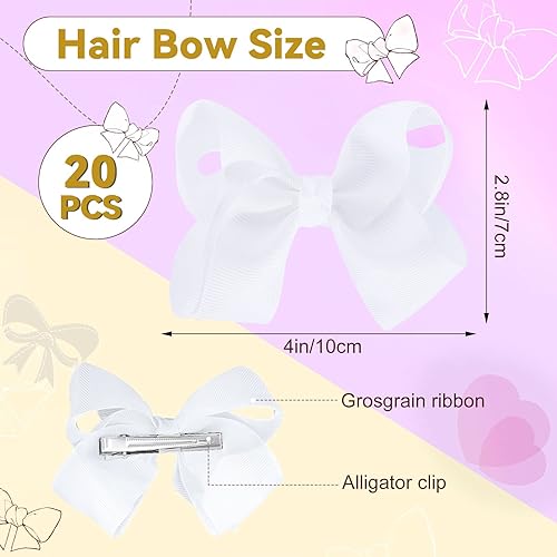 Miniatura 2 de 20 lazos para el cabello de 4 pulgadas, lazo de grogrén de color sólido con pinzas de cocodrilo, lazos blancos hechos a mano para niñas, niños y