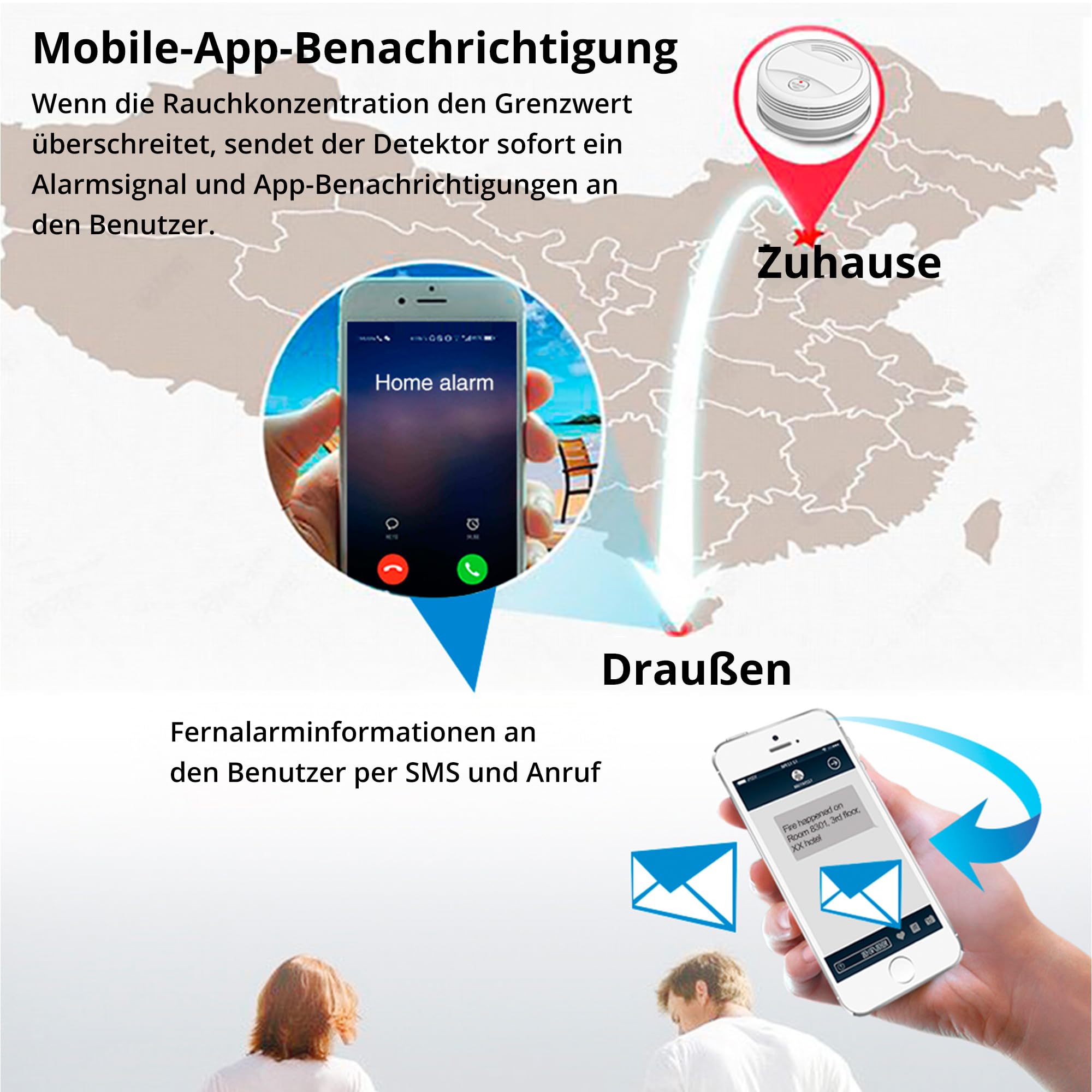 Verbesserter Rauchmelder WLAN mit App und Austauschbarer Batterie, 85dB Rauchmelder Smart Geeignet für Schlafzimmer und Werkstattküche（6 Stück）