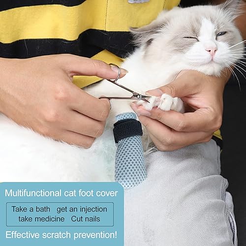 Miniatura 5 de Botas de gato, fundas antiarañazos para patas de gato, protectores de malla ajustable para patas de gato, antideslizantes, transpirables, adecuadas