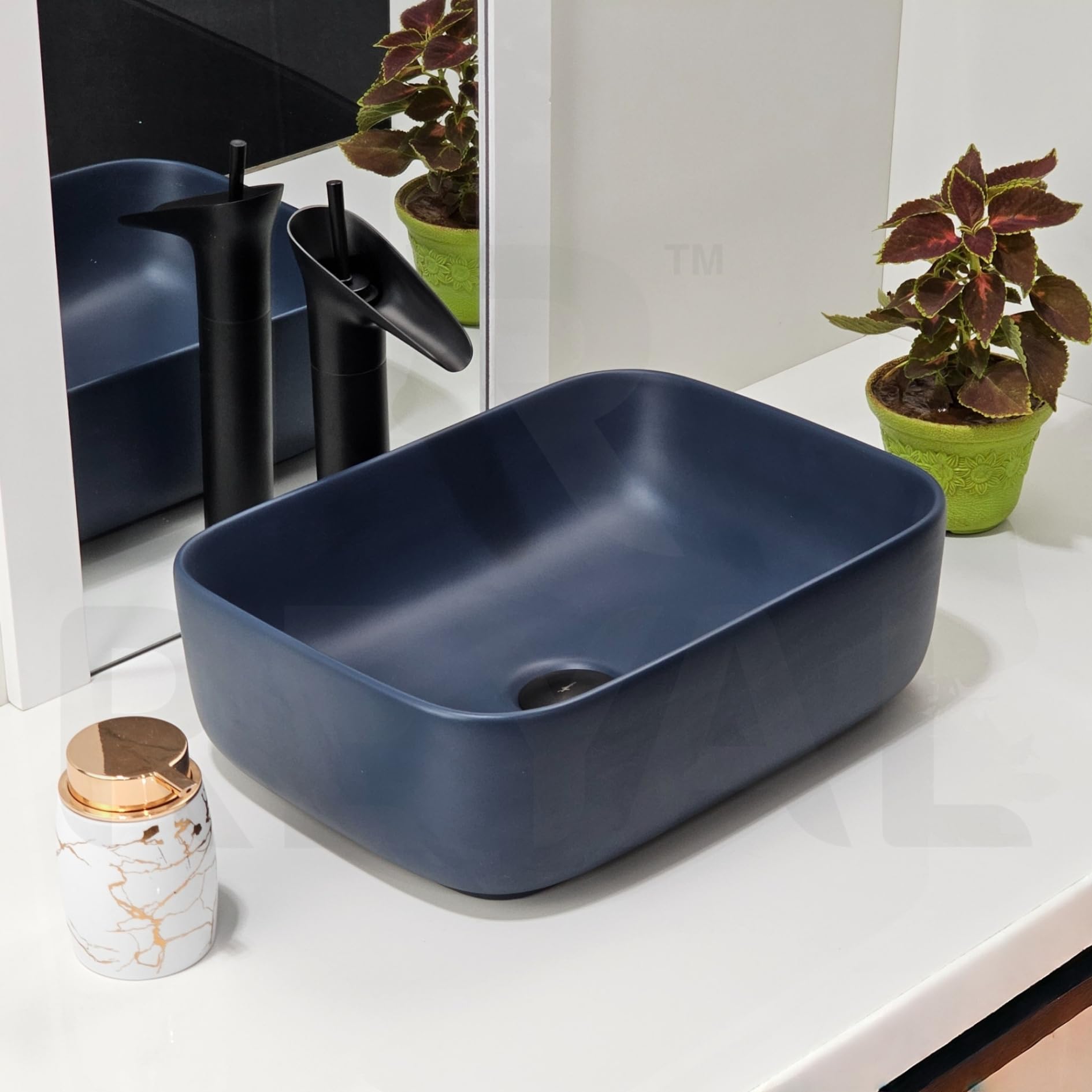 Reyal Matt Series Premium Table Top Wash basin (12" x 16" x 5") Vessel Sink Bathroom Basin Over the Counter Wash Basin (Dark Blue) (B0D125F2GD) Amazon Price History, Amazon Price Tracker