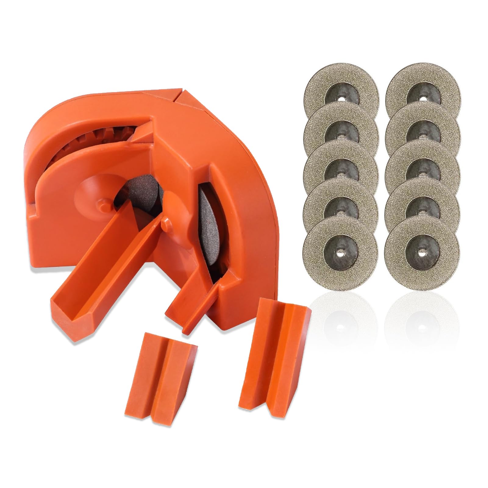 Juego de Afilador de Brocas,Amoladora de Brocas,10 Piezas de Disco Abrasivo y 3 Herramientas Auxiliares para Carpintería,Metal y Reparación de Automóviles (Orange)