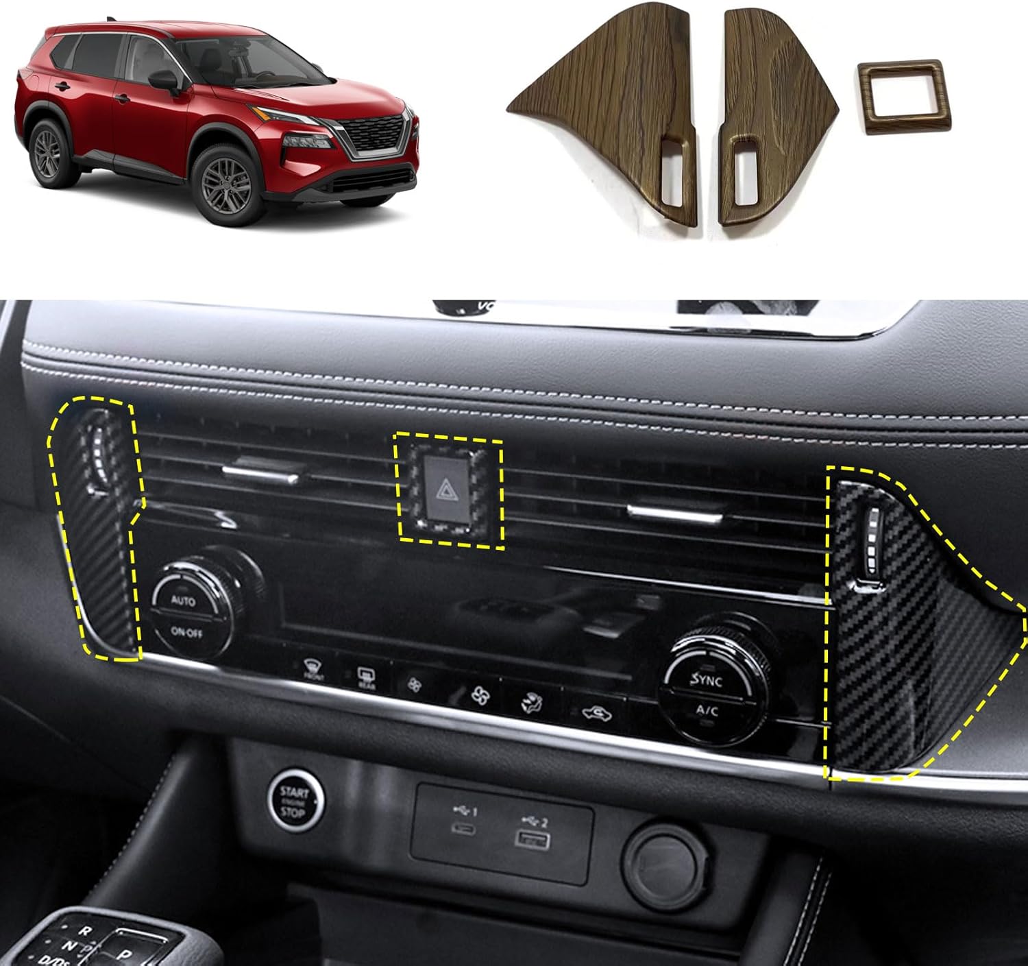 Console Air Vent Cover Compatible with Nissan Rogue 2021 2022 2023 2024 2025 2026 Air Conditioning Control Panel Cover Trims Interior Car Accessories ABS 3PC (Peach Wood Style)