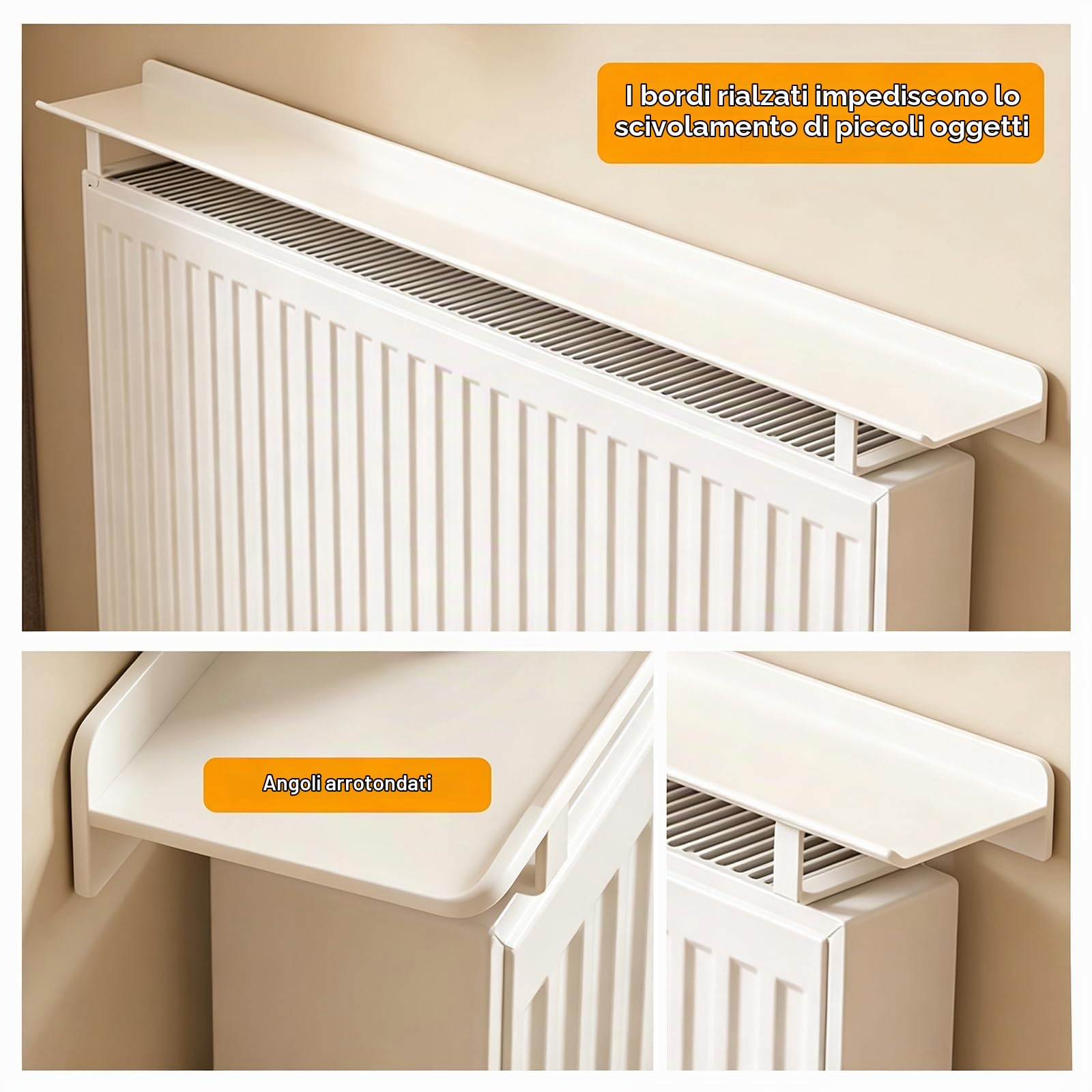 Mensola Termosifone Rimovibile Mensola sopra Termosifone in Alluminio con Supporto in Metallo Mensola per Radiatore Senza Foratura Mensola Copritermosifone per Soggiorno Camera da Letto Corridoio
