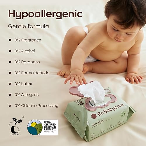Miniatura 6 de Bc Babycare Cloud Wet Toallitas de viaje para bebé, paquete de 6, tamaño de bolsillo para llevar, ultra gruesas, 99% de agua, sin perfume,