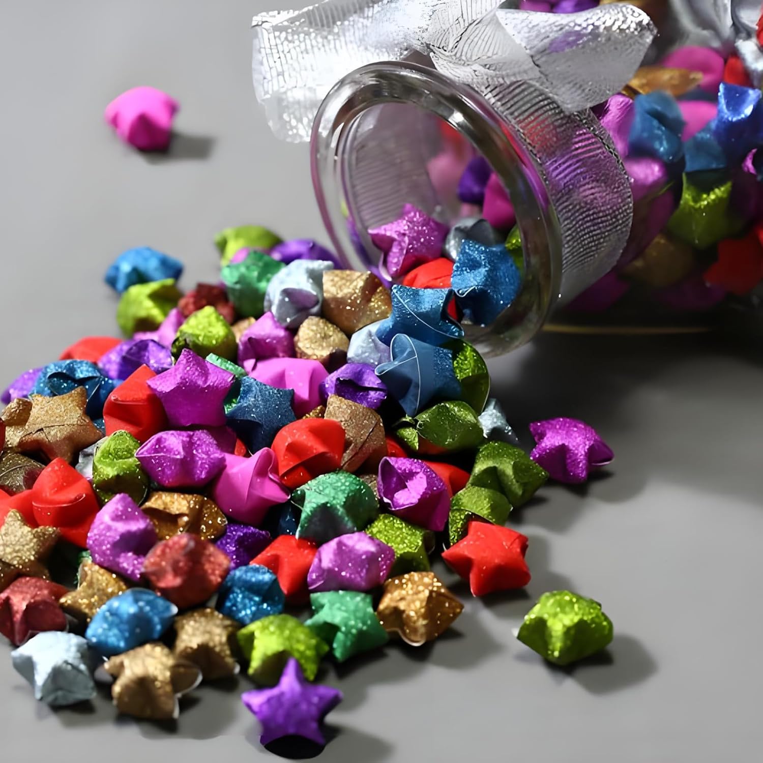 520 Sheets Flash Diamond Origami Star Paper Strips 7 Different Styles Glitter Lucky Paper Stars Strips for DIY Handmade Crafts thumbnail