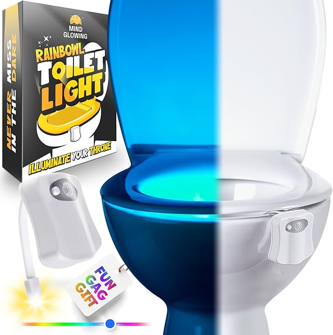 Toilet Bowl Night Light - Unique Cool Gadget with Motion Sensors & Multi Color LED - Funny Christmas Gag Gift for Men, Him, Dad, Husband, Boyfriend - White Elephant Gifts 2025 - Fun Stocking Stuffers