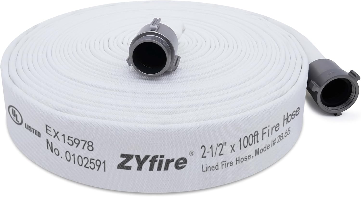 ZYfire Fire Hose - 1" ID x 50 FT Double Jacket EPDM Firefighter Hose with M x F NPSH Aluminum Couplings 1200 PSI Burst Pressure Lightweight for Firefighting & Residential Use