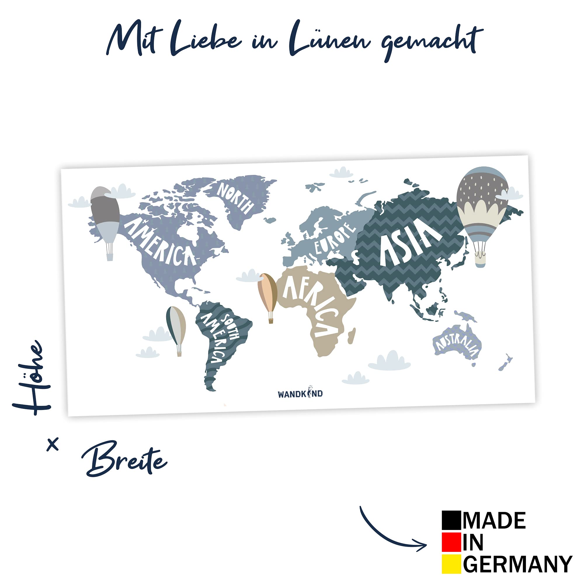 WELTKARTE Wandtattoo Set V248 | handgezeichnet | AUFKLEBER Kindergarten | Wandsticker Kinderzimmer Landkarte Karte Länderkarte Länder Globus (Blau, 100 x 50 cm)