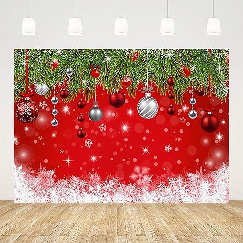 Miniatura 2 de AIBIIN Telón de fondo de Navidad de copo de nieve de invierno de 7 x 5 pies para fotografía de Nochevieja con purpurina Bokeh rojo brillante de