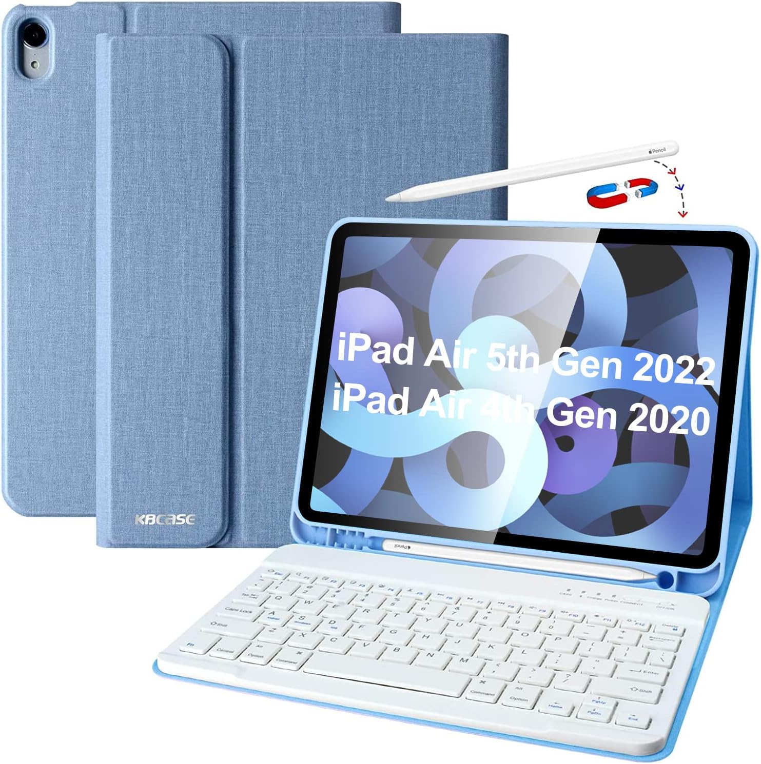 KBCASE iPad Air 4th Generation Case with Keyboard iPad 10.9 2020 Keyboard Case with Pencil Holder Bluetooth Keyboard Cover Case for iPad 11 Pro 2018, iPad Air 4 Gen, Slim Keyboard Case