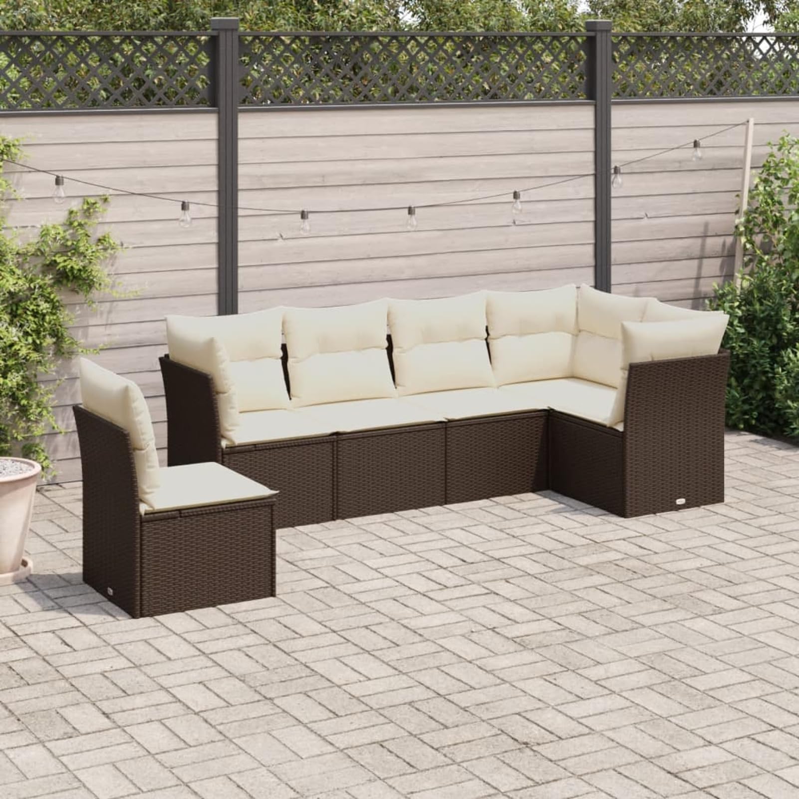 Set Divano da Giardino 7 Pezzi, con Cuscini Sfoderabili e Lavabili, Polyrattan PE Resistente agli UV, Tavolino in Vetro Temperato, per Terrazza, Cortile e Patio