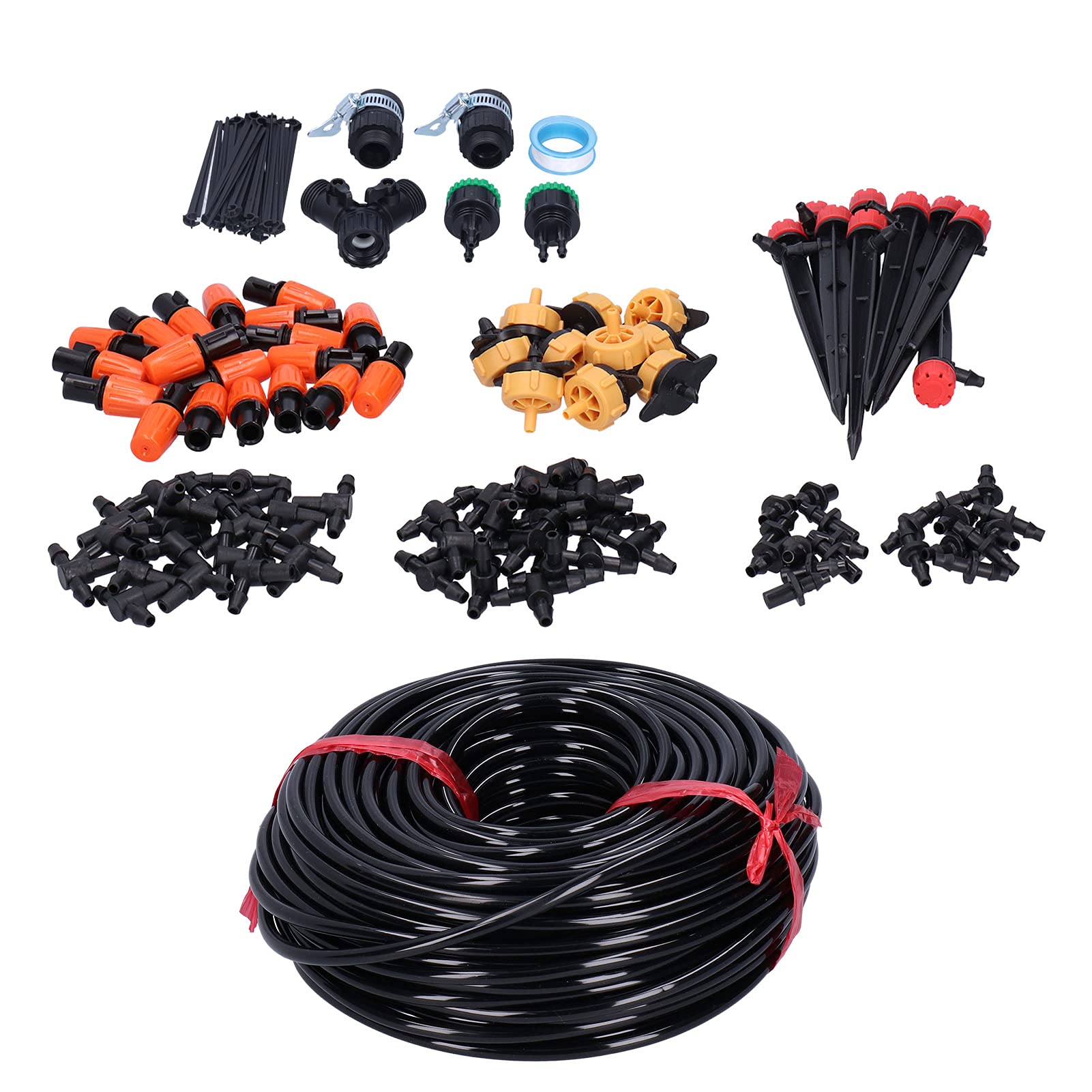 Kit di irrigazione a goccia 40M 4/7, kit per l’irrigazione del giardino con gocciolatori regolabili e valvola a doppio scarico, di irrigazione automatica per prato, serra e