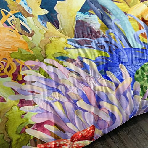 Miniatura 6 de Juego de edredón con diseño de tortuga y rosas, tamaño Queen, diseño de medusas y estrellas de mar, animales marinos, reptiles y 2 fundas de