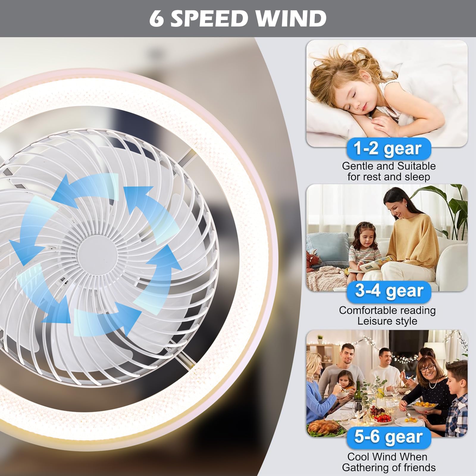 LED Ventilatore da Soffitto, 360° Rotazione Ventilatore da Soffitto con Luce e Telecomando/APP, Reversibile Lampadario Ventilatore da Soffitto con Timer, Dimmerabile e 6 Velocità (72W, Bianco)