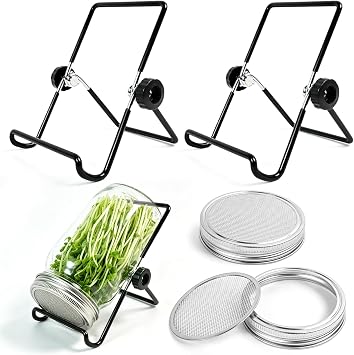 Sprouting Lids Growing Kit, 304 Stainless Steel Sprouting | Suitable for Wide-Mouth Mason Jars86mm, Organic Sprouts, Broccoli, Alfalfa Mung Bean Sprout  2 Lids and 2 Stands
