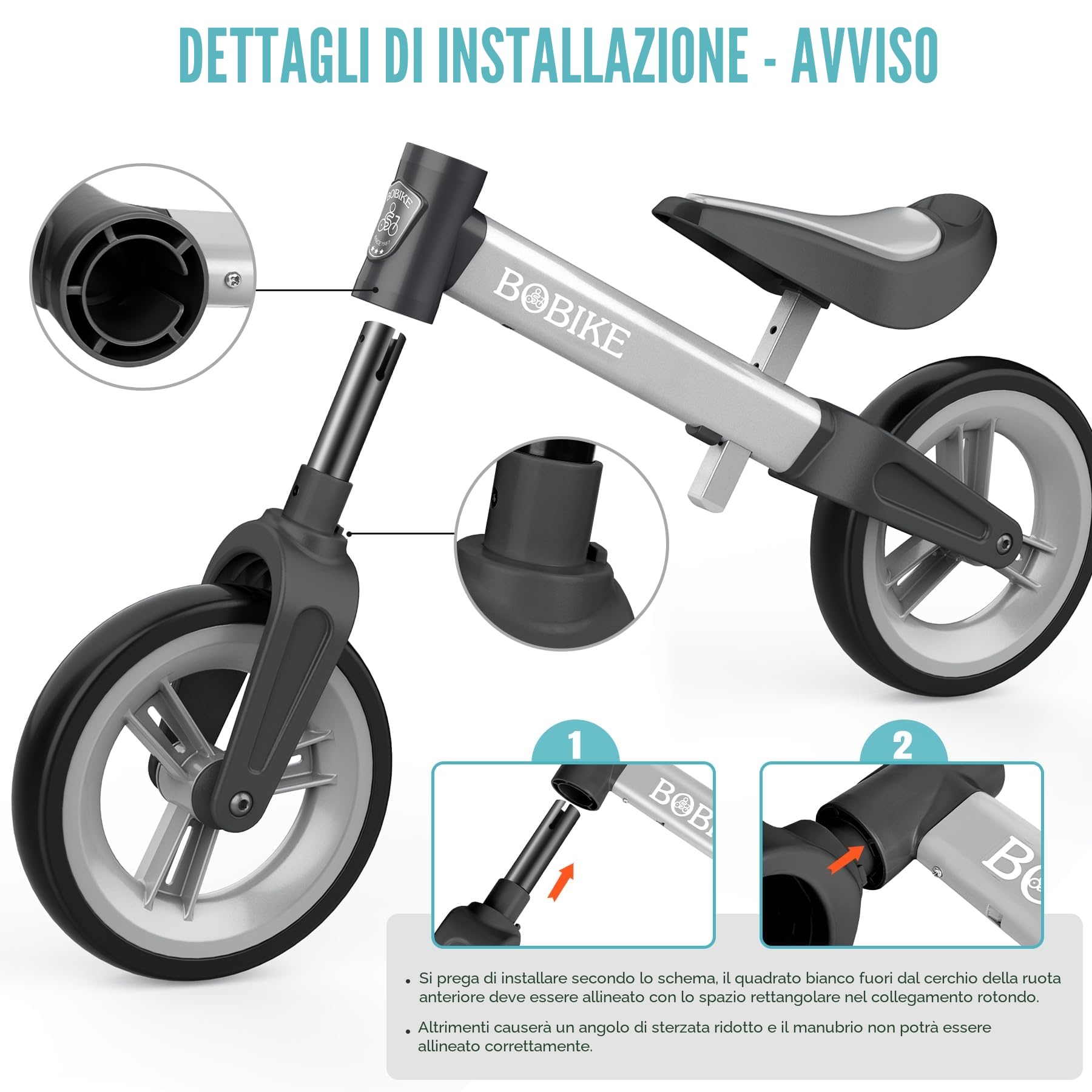 MHCYLION Bicicletta Bambini Senza Pedali per 1,5-4 Anni Fino a 25 Kg, volante e sellino Regolabili in Altezza, Bloccasterzo, Giocattoli Regali per Bambini Bicicletta Equilibrio Bambino,Argento
