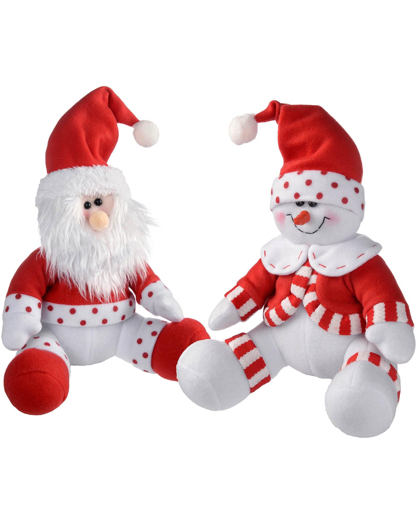 WeRChristmas Sitting Santa and Snowman Christmas Decoration, 28 cm - Red/White, Set of 2
