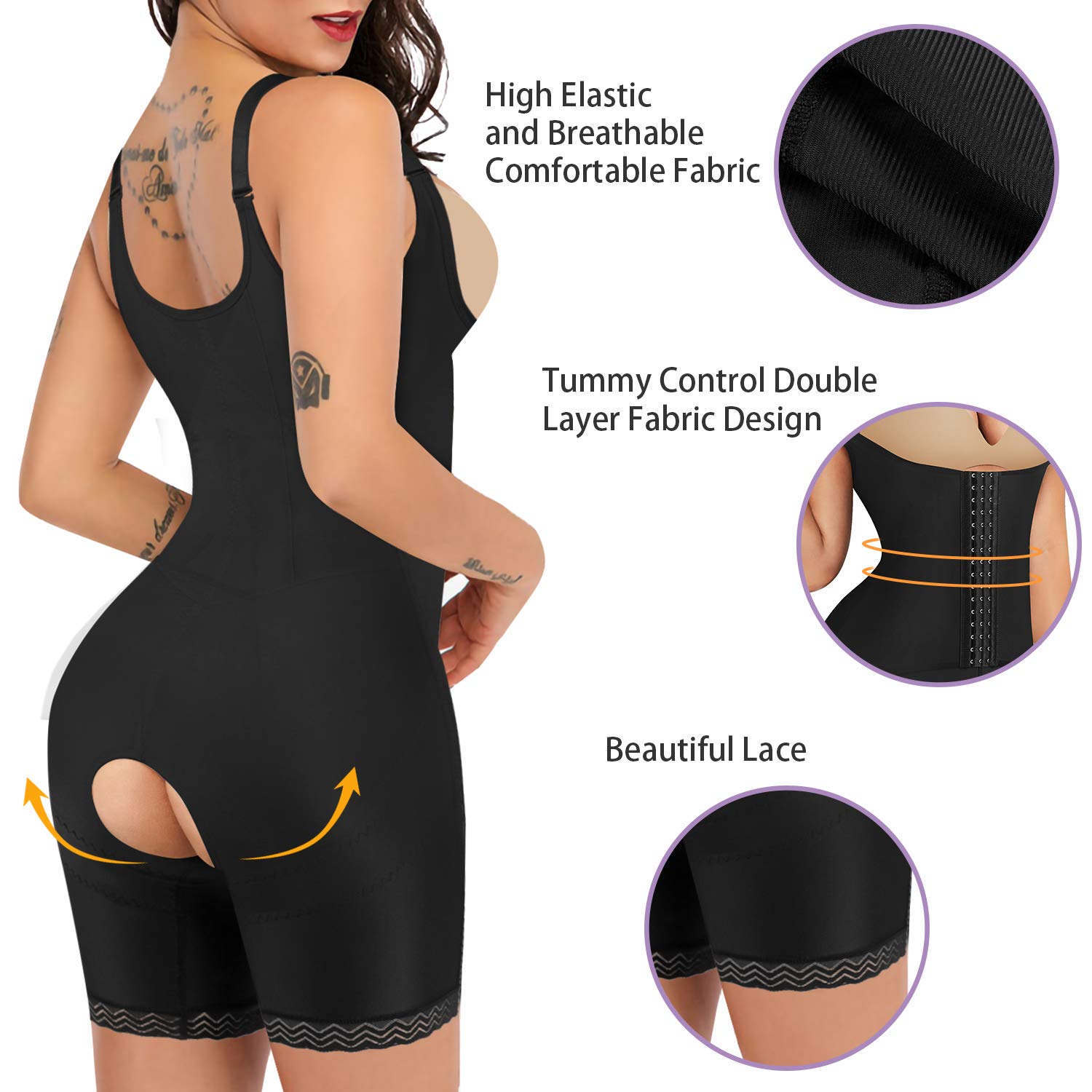 Gotoly Body moldeador para mujer, doble control de abdomen, levantamiento de glúteos, cintura alta, moldeador de cuerpo completo