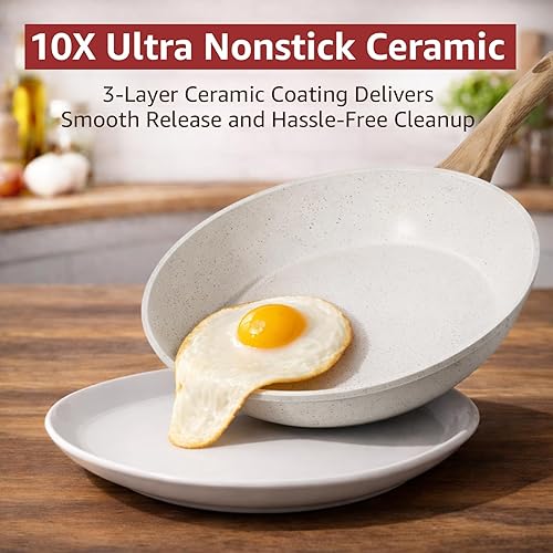 Miniatura 3 de Juego de 24 Piezas de Ollas y Sartenes de Cerámica Antiadherente, Juego de Utensilios de Cocina Saludables No Tóxicos con Gran Capacidad, Compatible