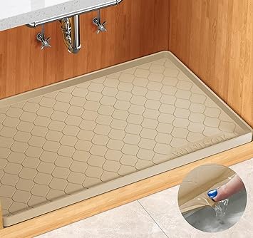 Silicone Under Sink Mat 37" x 22", kitchen Essentials and Gadgets, Shelf liner and Cabinet Protector, Home Organizers and Storage, Waterproof Bathroom Tray