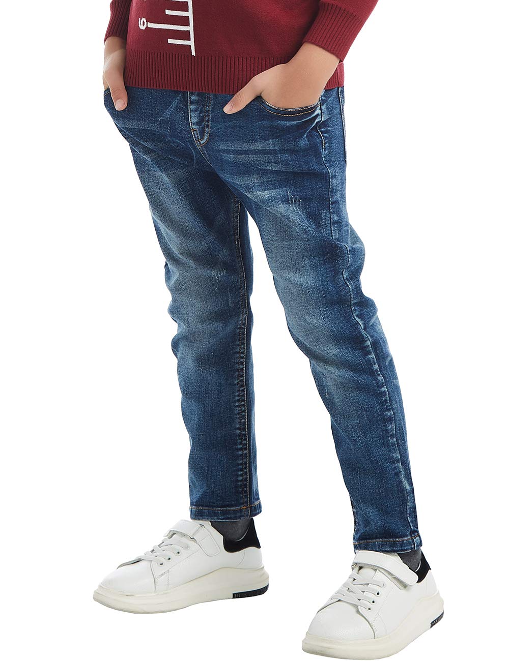Jeans en Denim pour garçons, Taille élastique côtelée Pantalon en Coton