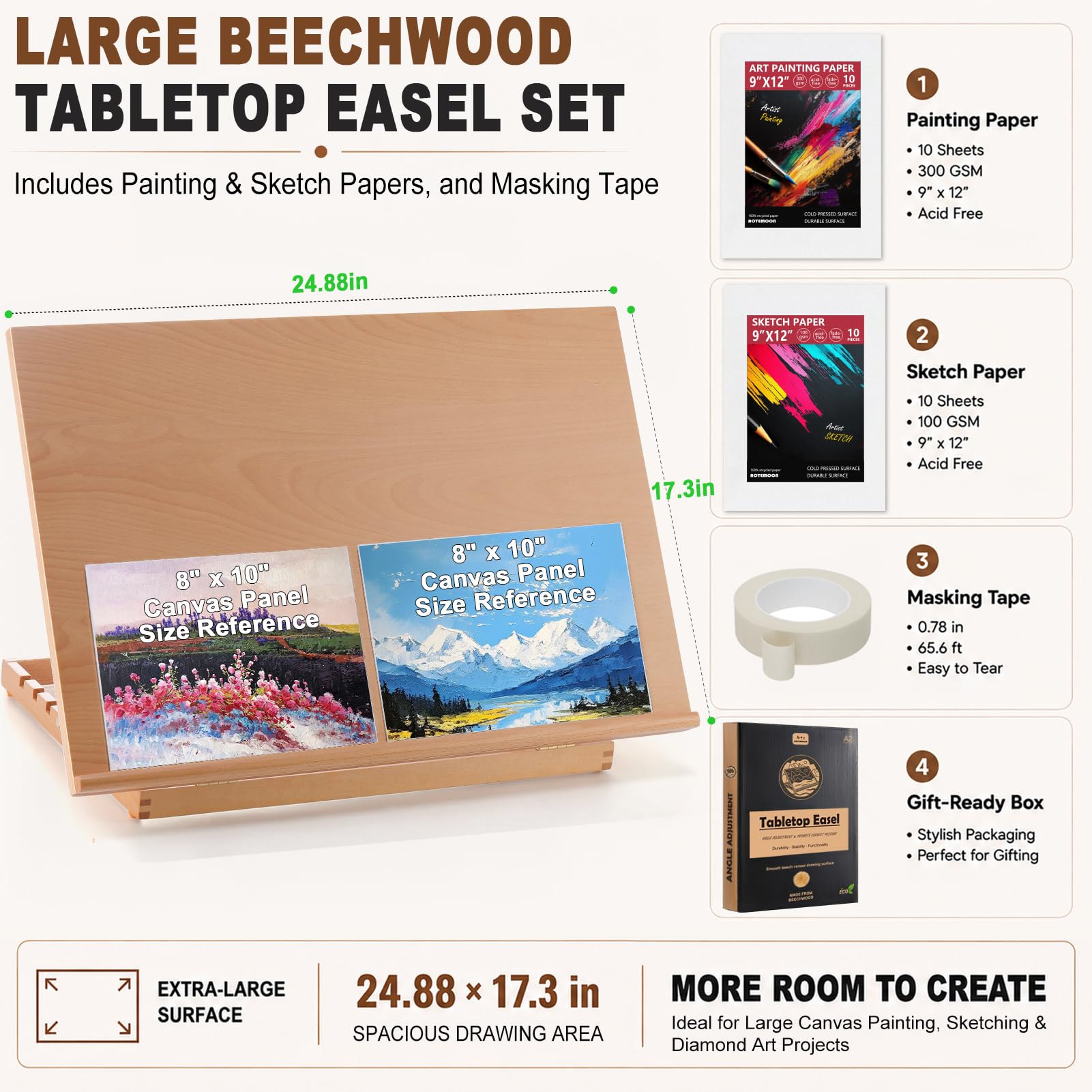 Beechwood Table Easel - Painting & Sketching Set -2